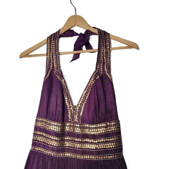 ADRIANNA PAPELL EVENING ESSENTIALS Maroon Embellished Halter Dress Petite 12 - Picture 2 of 8